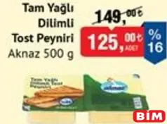 AKNAZ TAM YAĞLI DİLİMLİ TOST PEYNİRİ 500 G